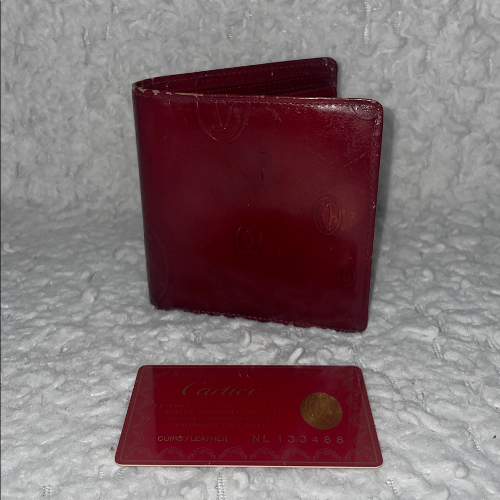 Cartier Vintage Limited Edition Happy Birthday Monogram Bordeaux Bi-Fold Wallet